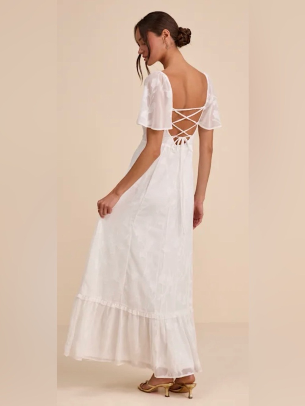 Tailor Made For You White Jacquard Lace-Up Maxi Dress - Picture 2 of 7